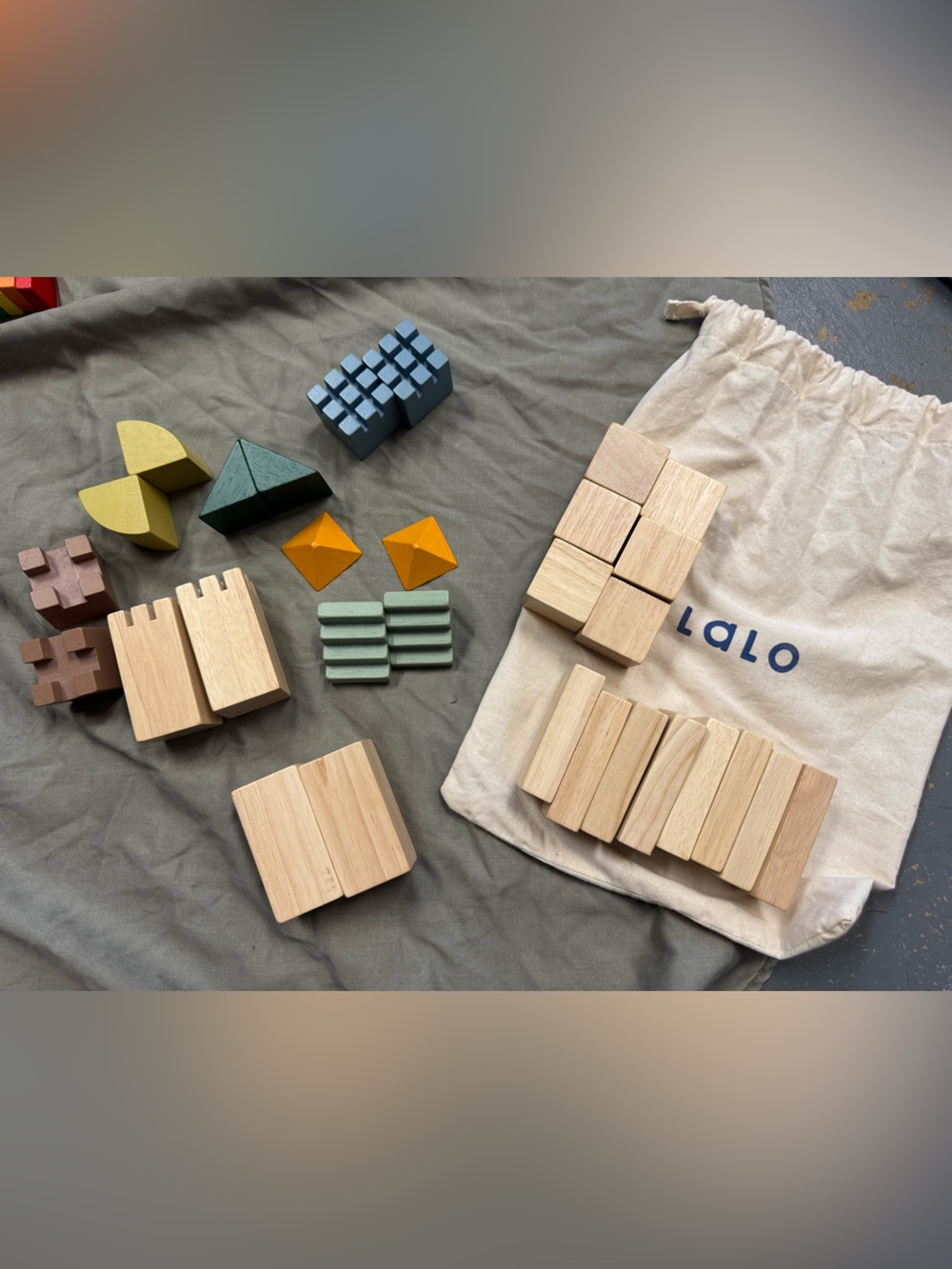 Wooden Castle Building Blocks Set by LALO Natural, Green, Blue, Yellow - Picture 2 of 3